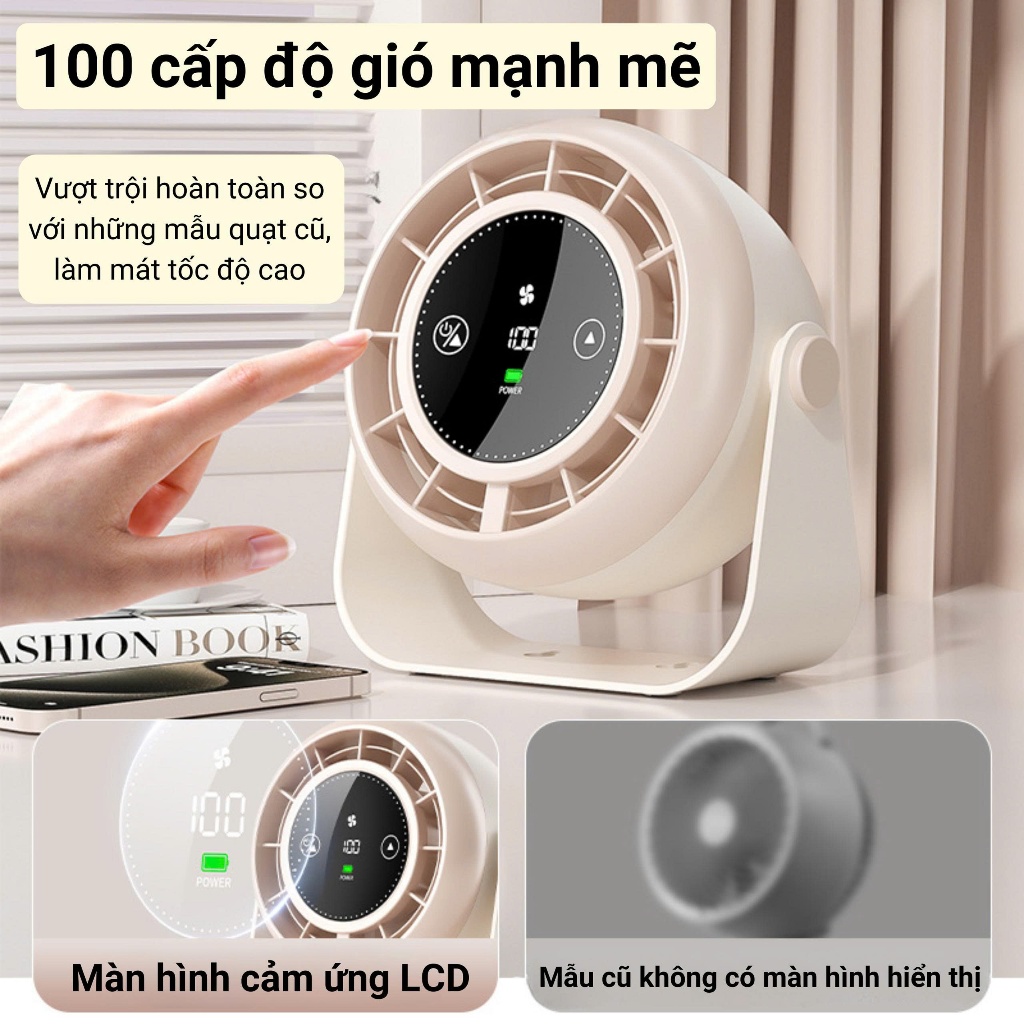 Quạt Tích Điện 100 Cấp Gió , Để Bàn Treo Tường, Màn Hình LCD, Pin Khỏe , Gió Mạnh Siêu Mát