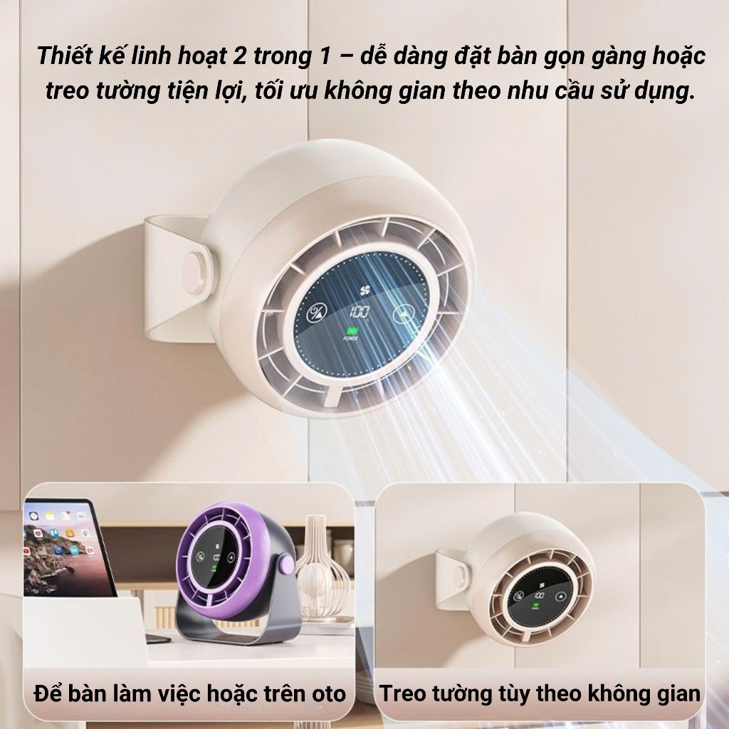 Quạt Tích Điện 100 Cấp Gió , Để Bàn Treo Tường, Màn Hình LCD, Pin Khỏe , Gió Mạnh Siêu Mát