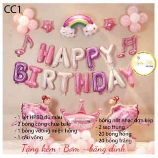 Set bóng bay sinh nhật bé gái – Combo trang trí thôi nôi, đầy đủ phụ kiện Yến Nhi Shop