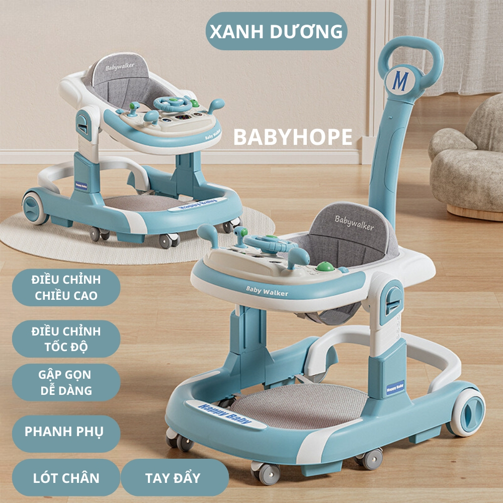 💥FREESHIP💥 Xe tập đứng cho bé, xe tập đi chữ U cao cấp Babyhope cho bé có cần đẩy điều chỉnh độ nghiêng dễ dàng