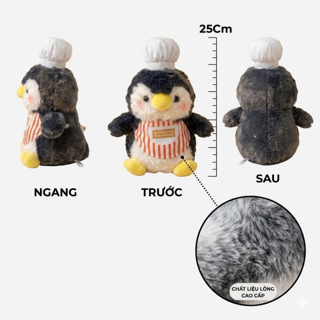 Gấu Bông Đầu Bếp Động Vật Lông Cừu Dễ Thương Dễ Thương, Thú Nhồi Bông Chim Cánh Cụt, Voi, Cừu, Gà, Teddy Đeo Tạp Dề