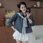 Áo sơ mi kẻ sọc GUMIN thiết kế áo dáng ngắn phối khăn vai kiểu dáng basic thanh lịch, Áo sơ mi nữ công sở sang trọng