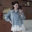 Áo sơ mi kẻ sọc GUMIN thiết kế áo dáng ngắn phối khăn vai kiểu dáng basic thanh lịch, Áo sơ mi nữ công sở sang trọng