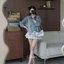 Áo sơ mi kẻ sọc GUMIN thiết kế áo dáng ngắn phối khăn vai kiểu dáng basic thanh lịch, Áo sơ mi nữ công sở sang trọng