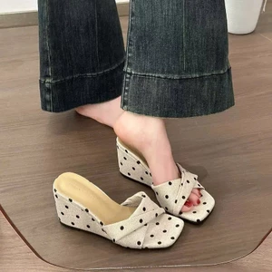 Dép Guốc Nữ Cao Gót Chấm Bi Mũi Vuông – Đi Tiệc, Đi Làm Thanh Lịch H009 - NT SHOES