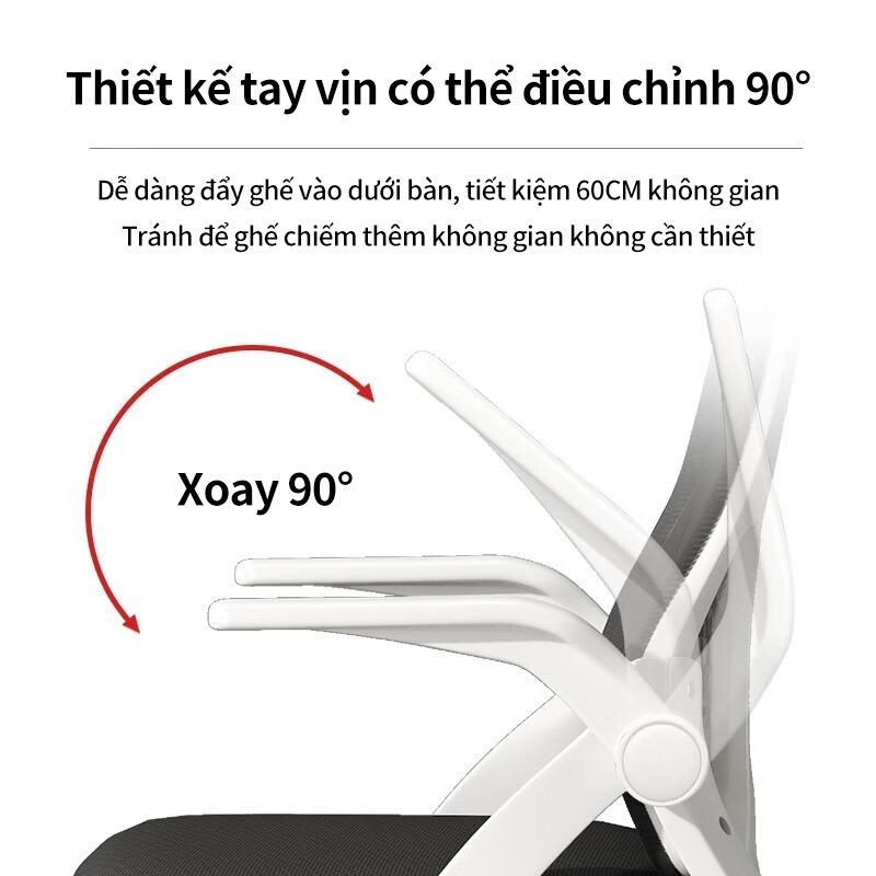Lưng lưới 3D thoáng khí, tựa đầu, nâng đỡ hoàn hảo, tay vịn gập linh hoạt, xoay di chuyển nhẹ nhàng.