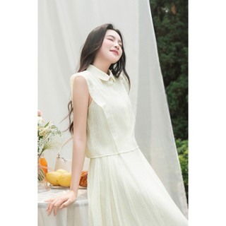 Áo Kiểu Nữ LAMER FASHION Sơ Mi Croptop Bèo Vai Sát Nách Cổ Sen Phối Chân Váy Xòe Xếp Ly GMMH L61H26H054, L62L26H017