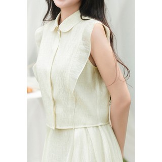 Áo Kiểu Nữ LAMER FASHION Sơ Mi Croptop Bèo Vai Sát Nách Cổ Sen Phối Chân Váy Xòe Xếp Ly GMMH L61H26H054, L62L26H017