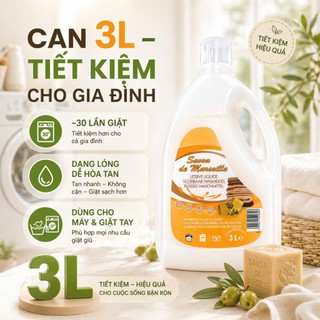 Nước giặt thiên nhiên Savon De Marseille 3L Bỉ – Dịu nhẹ da nhạy cảm, sạch sâu, thơm nhẹ chuẩn EU