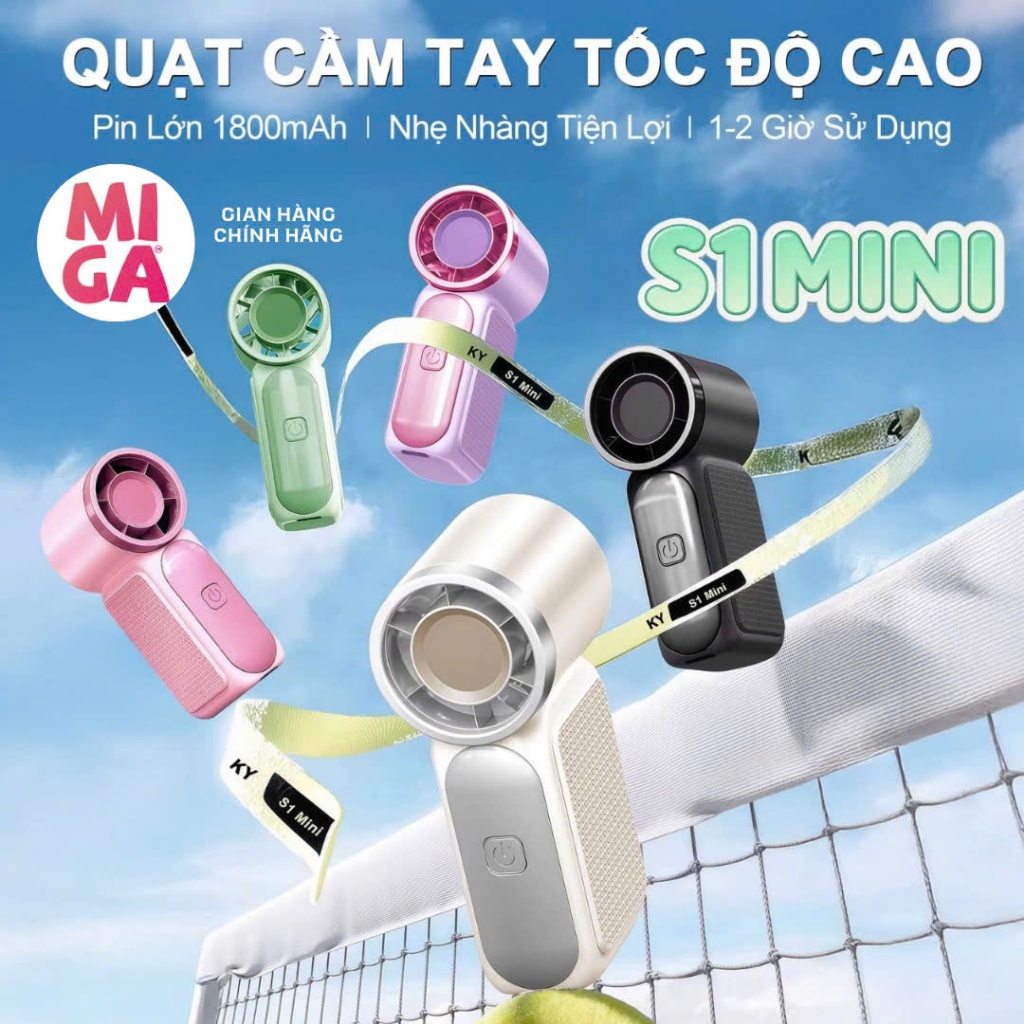 Quạt cầm tay S1 Mini di động tốc độ cao, 100 mức gió, pin 1800mAh làm mát nhanh, quạt tích điện S1 Mini Thiết Kế Đẹp