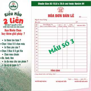 Hoá đơn bán lẻ 2 liên-Bloc 2 (in sẵn) & Bloc 6 (chọn mẫu in tên) hoặc theo thiết kế