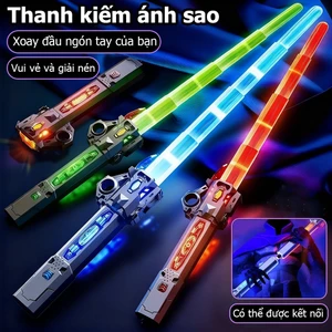 Laser Sword Star Wars có thể thu vào phát sáng Sword Hai lưỡi 7 màu Flash với âm thanh Đồ chơi trẻ em Có thể sạc lại