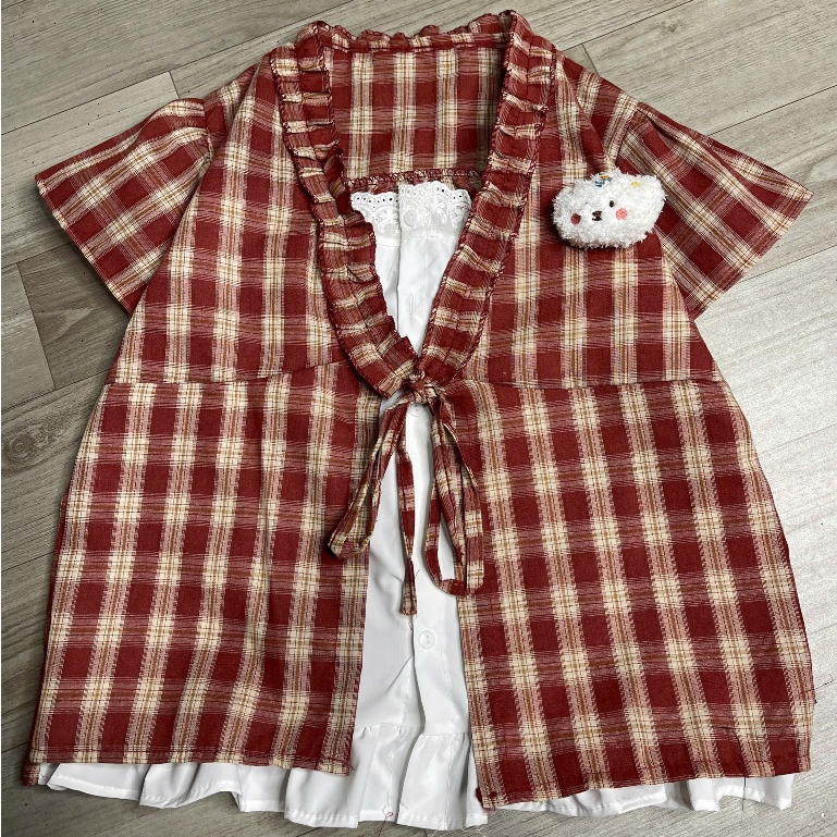 [TẶNG KÈM CHAM]￼Áo Babydoll 2 Lớp Màu kẻ xinh Buộc Nơ Ngực Ulzzang Dễ Thương Hàn Quốc mẫu mới 2026