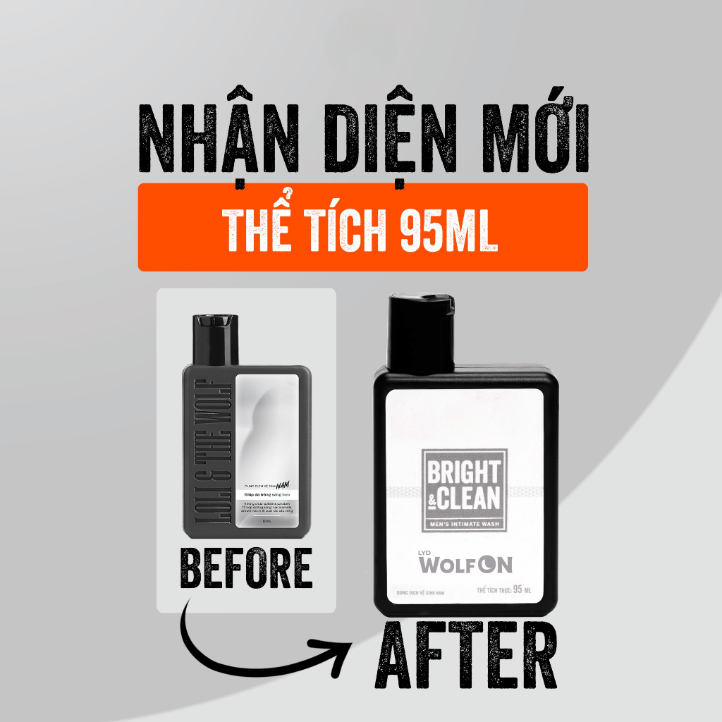 Dung Dịch Vệ Sinh Nam Giới LYD Wolf ON Bright & Clean Dưỡng Sáng Niacinamide, Sạch, Thơm 95ml 150ml