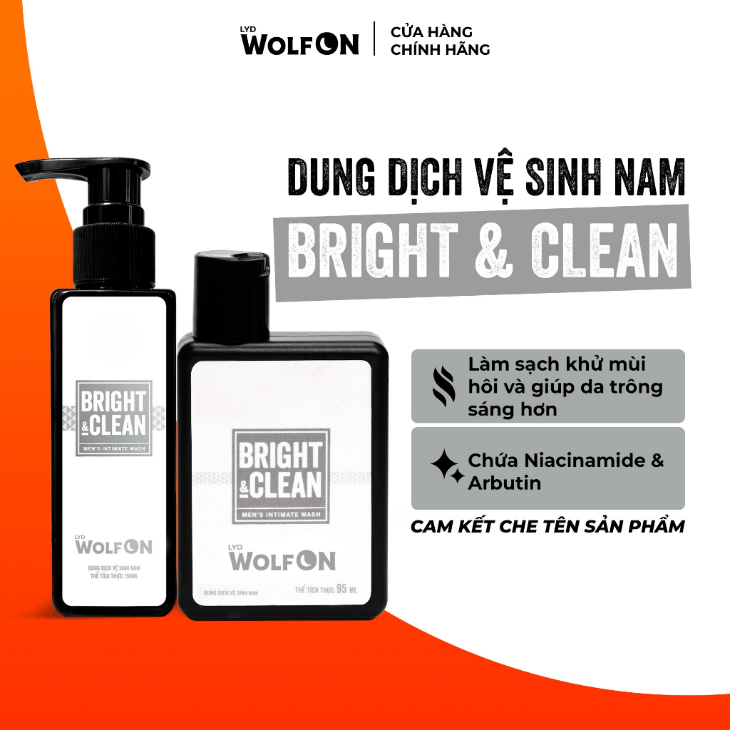 Dung Dịch Vệ Sinh Nam Giới LYD Wolf ON Bright & Clean Dưỡng Sáng Niacinamide, Sạch, Thơm 95ml 150ml