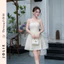 Váy Xòe Gấm Hoa Nổi Phối Choàng Voan Tơ Cao Cấp - JOLIE