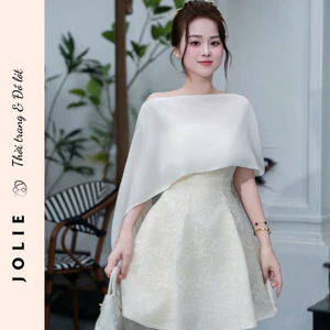 Váy Xòe Gấm Hoa Nổi Phối Choàng Voan Tơ Cao Cấp - JOLIE