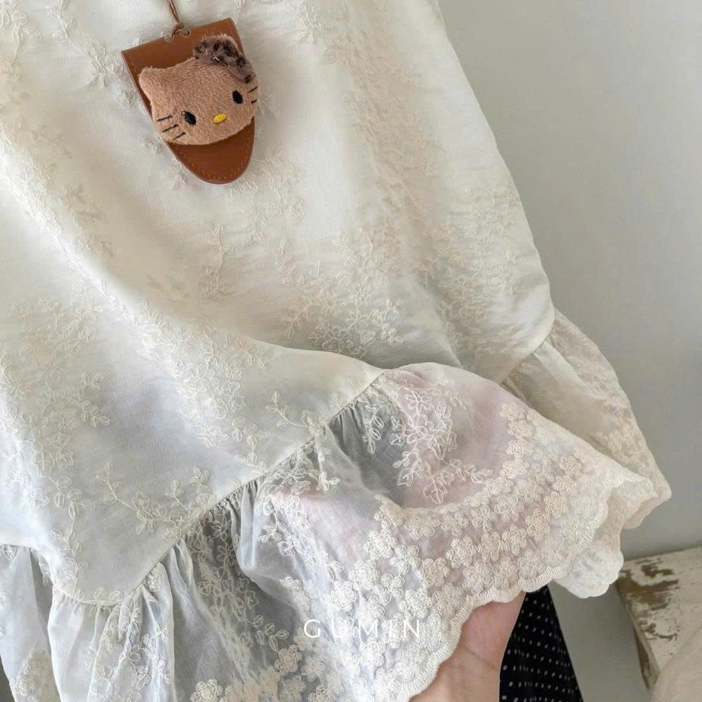 Set bộ kiểu nữ GUMIN thiết kế áo babydoll sát nách phối gấu ren bèo xòe kèm quần ống suông chấm bi tiểu thư sang chảnh