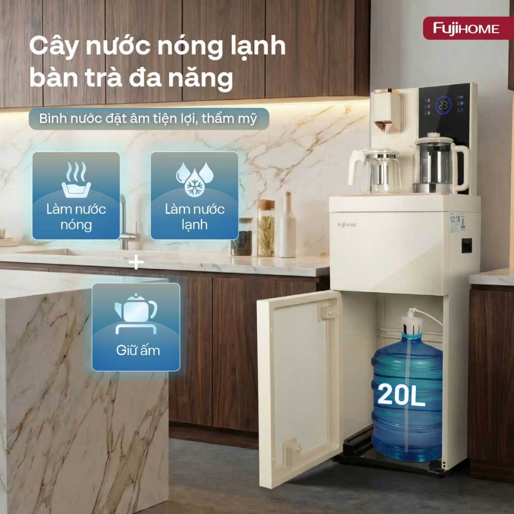 Máy nước nóng lạnh thông minh tích hợp bàn trà Nhập Khẩu FUJIHOME TB238N-UV, cây nước hiện đại