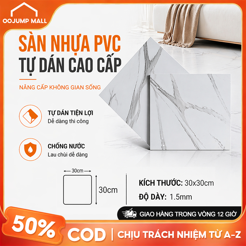 Combo 40 Miếng Sàn Nhựa Tự Dán 3.6m² - Chống Trượt, Ấm Chân, Bền 5 Năm, Kích Thước 30x30cm, Độ Dày 1.5mm
