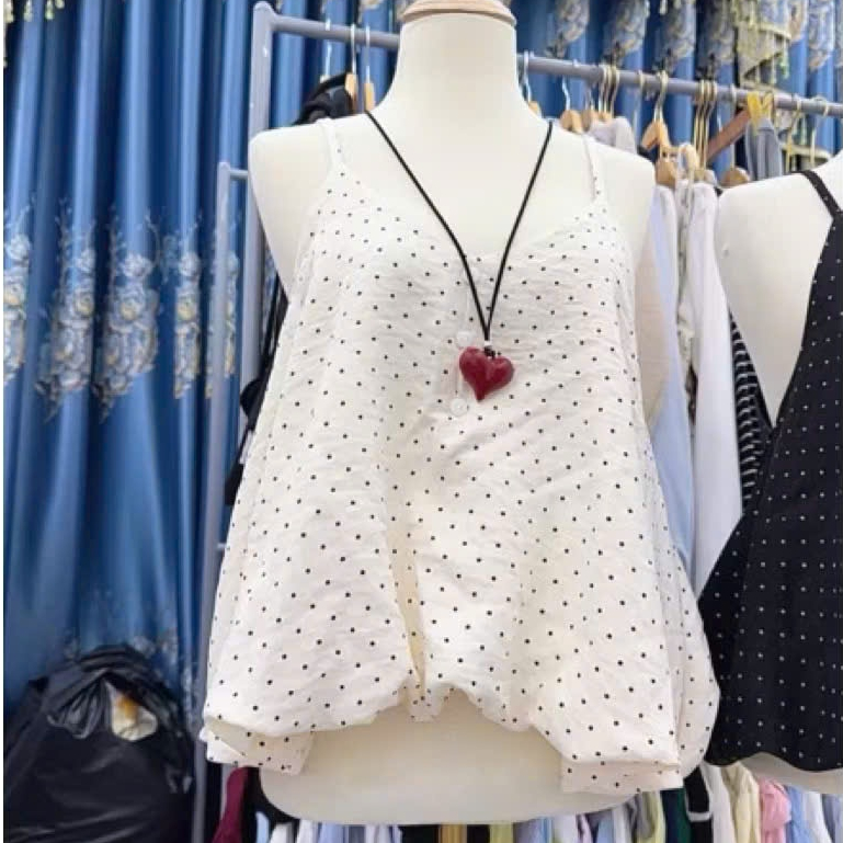 [TẶNG CHAM CUTE]￼[CÓ TÁCH LẺ] Set Yếm Chấm Bi Dáng Bí Phối Cúc Kèm Áo Tay Bồng Tiểu Thư có tách lẻ mẫu mới 2026