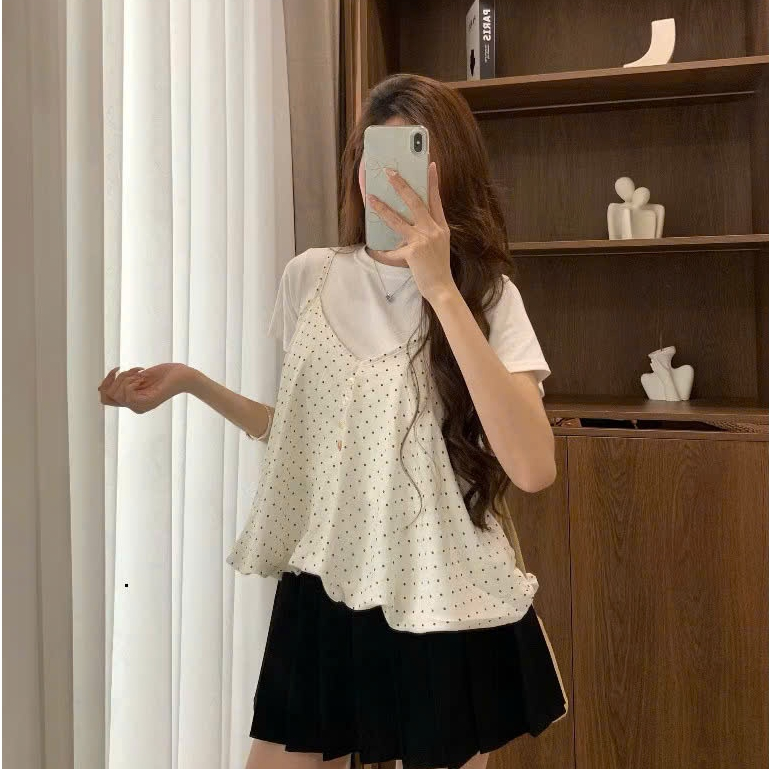 [TẶNG CHAM CUTE]￼[CÓ TÁCH LẺ] Set Yếm Chấm Bi Dáng Bí Phối Cúc Kèm Áo Tay Bồng Tiểu Thư có tách lẻ mẫu mới 2026