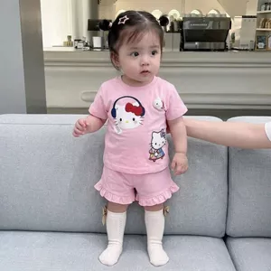 Bộ bé gái hoạ tiết Mèo Hello Kitty Tai Phôn 2 màu, bộ mùa hè thoáng mát SZ 9 - 38 KG cho bé