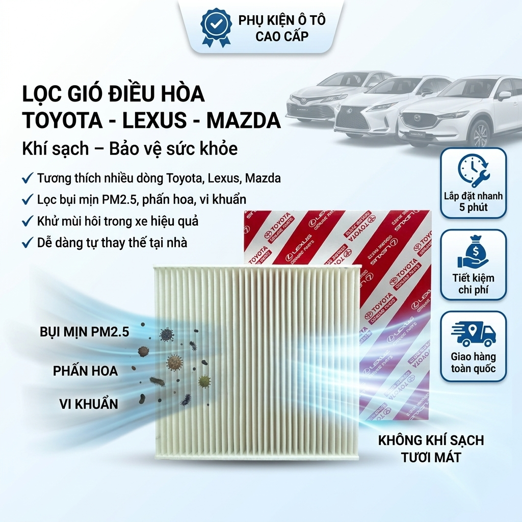 Lọc gió điều hòa cho Toyota Lexus Mazda Innova Fortuner  Lọc bụi mịn, khử mùi (87139-58010)