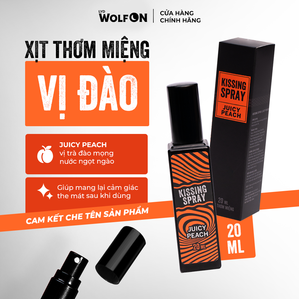 Xịt Thơm Miệng Kissing Spray LYD Wolf ON Hương Juicy Peach Vị Đào Ngọt Ngào Thơm, Mát, Nhỏ Gọn 20ml
