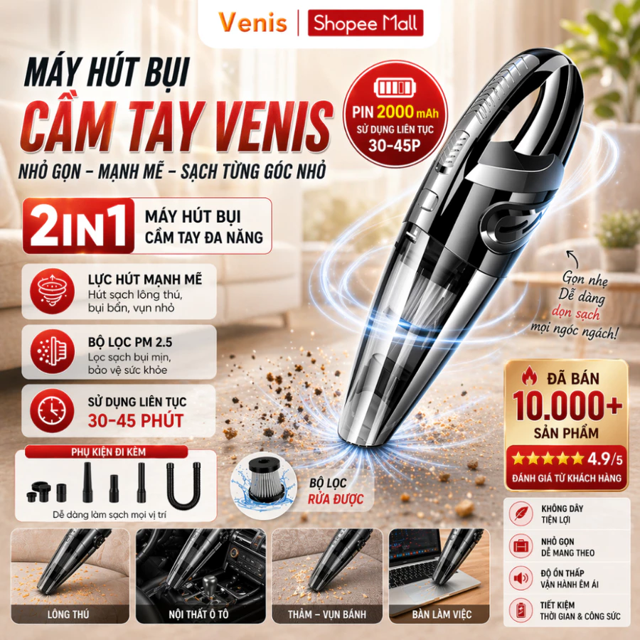 Máy hút bụi cầm tay mini 120W TILUX pin sạc