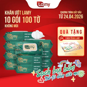 Khăn giấy ướt Lamy Thùng 10 gói lớn (1000 tờ) không paraben mềm mịn dịu nhẹ