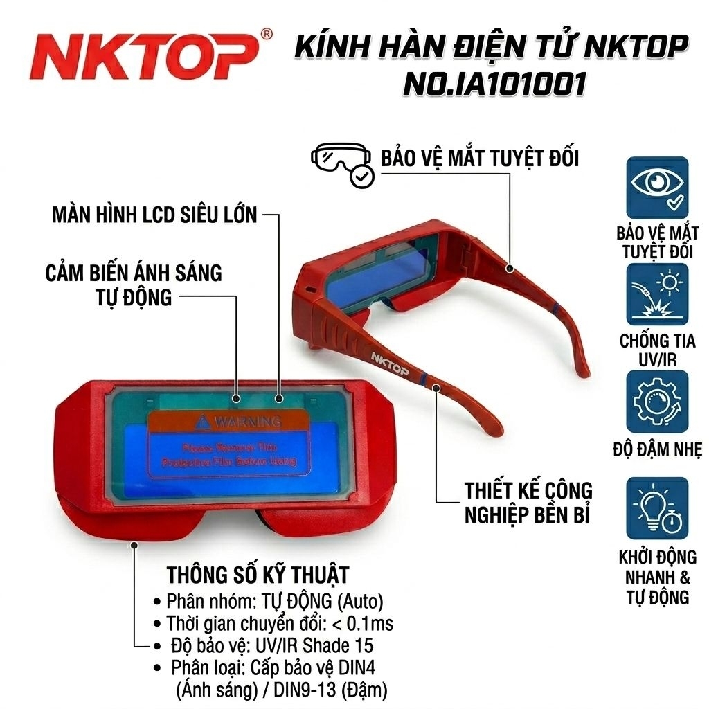 Kính Hàn Tự Động Điện Tử NKTOP IA101001 Chuyển Đổi Nhanh <0.1ms Chống Tia UV/IR