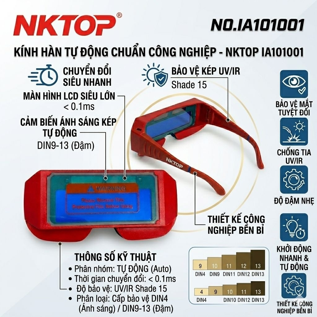 Kính Hàn Tự Động Điện Tử NKTOP IA101001 Chuyển Đổi Nhanh <0.1ms Chống Tia UV/IR