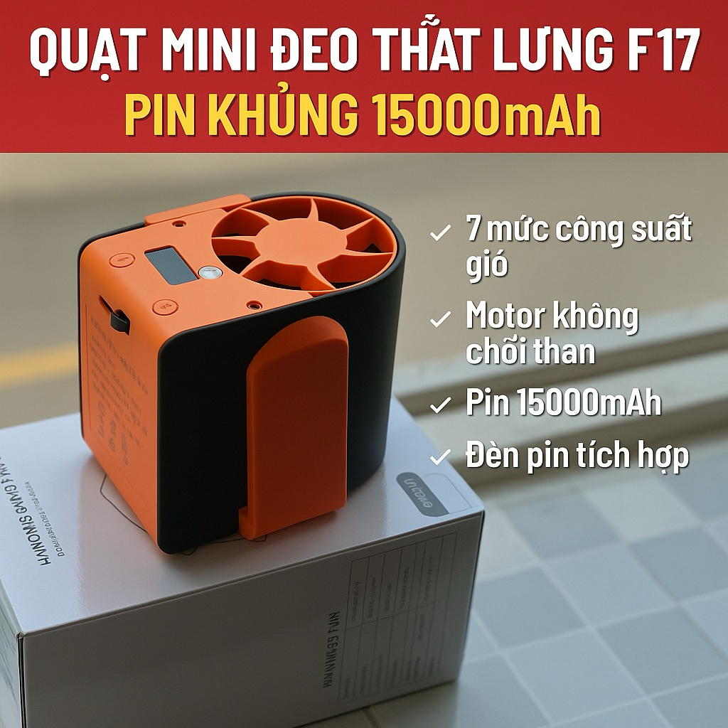 [TẶNG PHỤ KIỆN] Quạt Mini Đeo Thắt Lưng F13 - F17 Dung Lượng  10.000Mah Và 15.000Mah, Quạt Đeo Hông Kiêm Sạc Dự Phòng