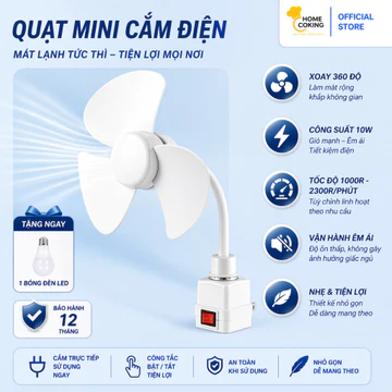 Quạt Trần Mini Gắn Đui Đèn E27 Kèm Phích Cắm – Quạt Trần Mini 3 Cánh Làm Mát Phòng Ngủ, Phòng Nhỏ, Kí Túc Xá