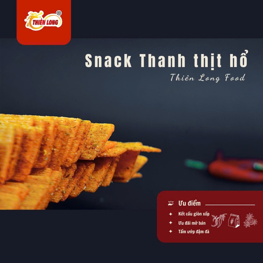 Snack hình thanh thịt hổ vị tuổi thơ Thiên Long Food,snack giòn,thơm ngon,đậm vị ăn là cuốn,que cay tuổi thơ