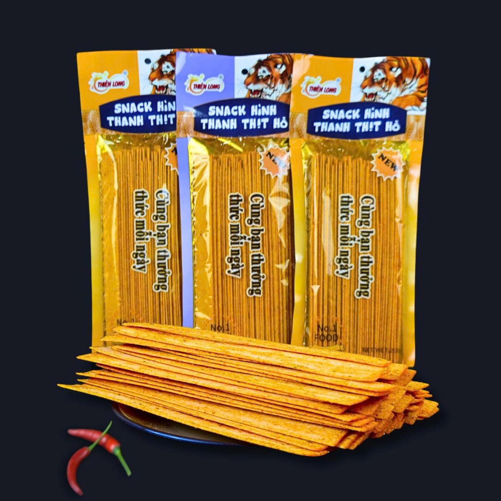 Snack hình thanh thịt hổ vị tuổi thơ Thiên Long Food,snack giòn,thơm ngon,đậm vị ăn là cuốn,que cay tuổi thơ