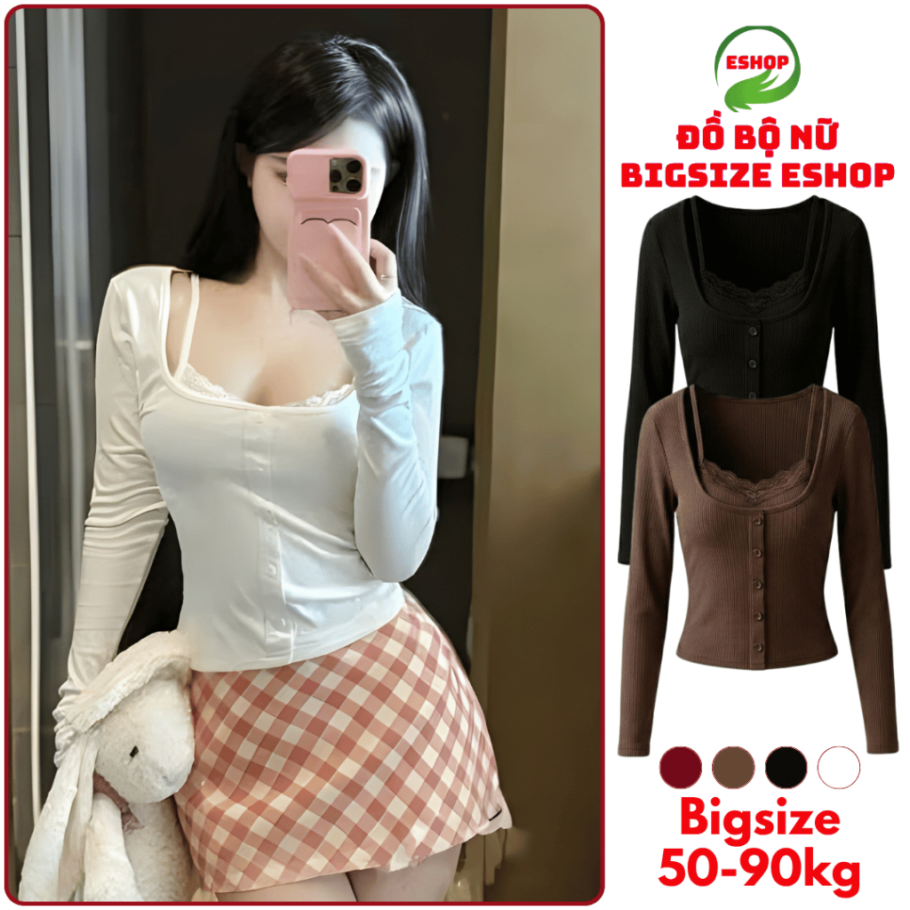 Áo Thun Nữ Tay Dài Bigsize 40-85kg Thun Gân Tăm Lạnh Co Giãn Áo Ôm Body Dễ Thương MS292 ESHOP