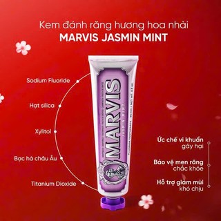 (Hỏa tốc) Kem Đánh Răng MARVIS JASMIN MINT 85ml (Hương hoa nhài) – Hơi thở thơm mát, trắng răng, sạch miệng