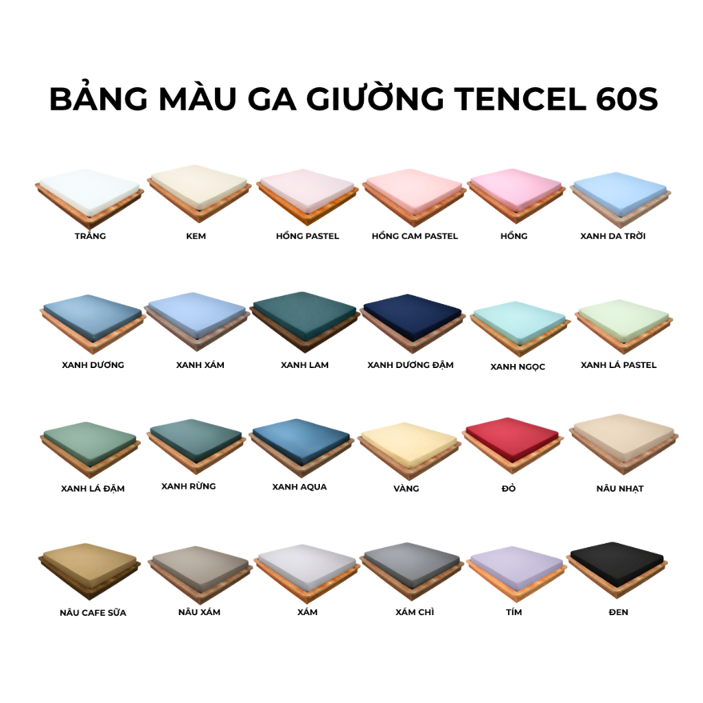 Ga giường kích thước 1m6x2m, 1m8x2m, 2mx2m, 2m2x2m (Dày 5-12cm) Lụa Tencel 60s Mướt Bedding cao cấp trơn màu, bo chun | BigBuy360 - bigbuy360.vn