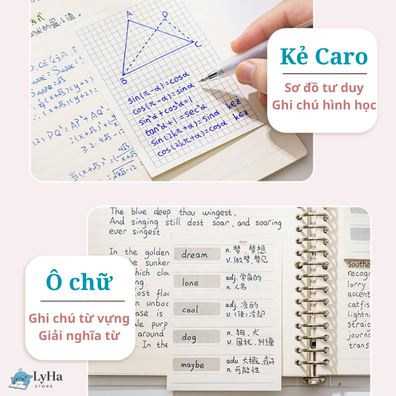 Giấy Note 50 Tờ Ghi Chú Đa Năng Sổ Note Mini Kẻ Ngang , Caro , Ô Từ Vựng Giúp Ghi Nhớ Hiệu Quả