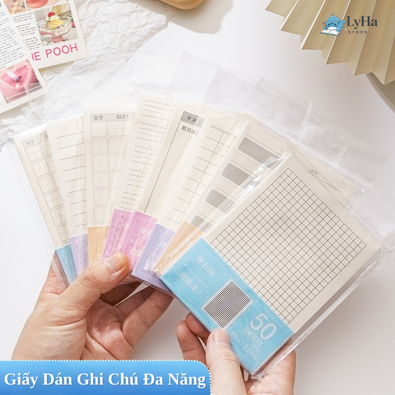 Giấy Note 50 Tờ Ghi Chú Đa Năng Sổ Note Mini Kẻ Ngang , Caro , Ô Từ Vựng Giúp Ghi Nhớ Hiệu Quả