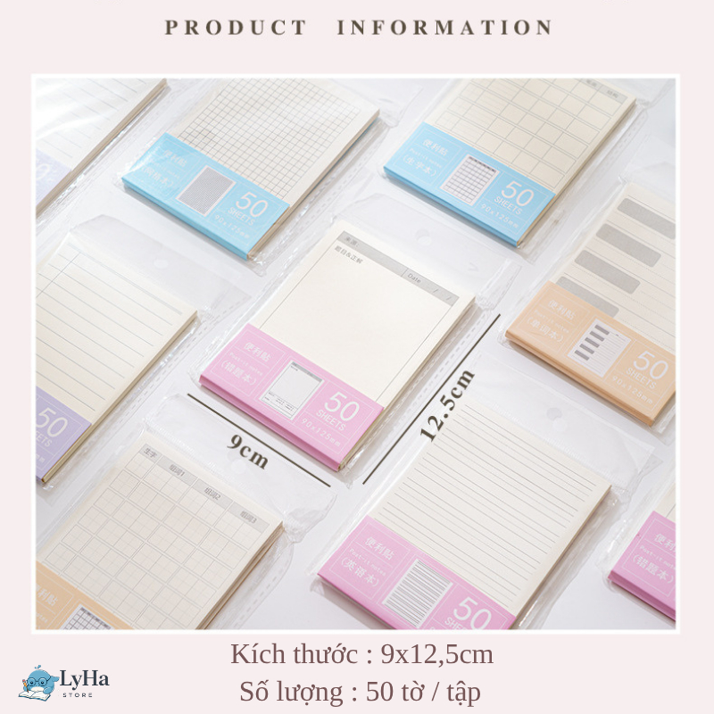 Giấy Note 50 Tờ Ghi Chú Đa Năng Sổ Note Mini Kẻ Ngang , Caro , Ô Từ Vựng Giúp Ghi Nhớ Hiệu Quả