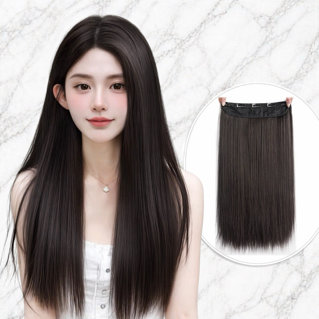 Tóc Giả Kẹp Thẳng Dài 55-60cm – Tóc Nối Kẹp 1 Mảnh Tự Nhiên Dày 180-200g, Suôn Mượt Như Tóc Thật, Không Lộ Kẹp Dễ Gắn