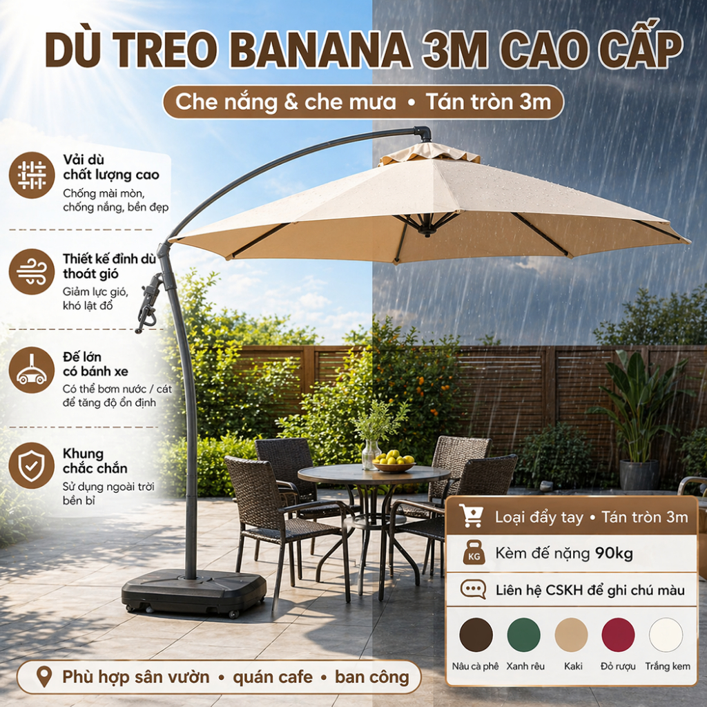 ô che nắng 3M ngoài trời xoay 360° dù gấp gọn che nắng sử dụng ngoài trời cafe sân vườn Ô Chắc Chắn