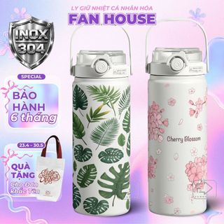 Bình giữ nhiệt Bossy inox 316 cao cấp 1200ml Fan House bình nước giữ nhiệt 24h có quai xách, ống hút