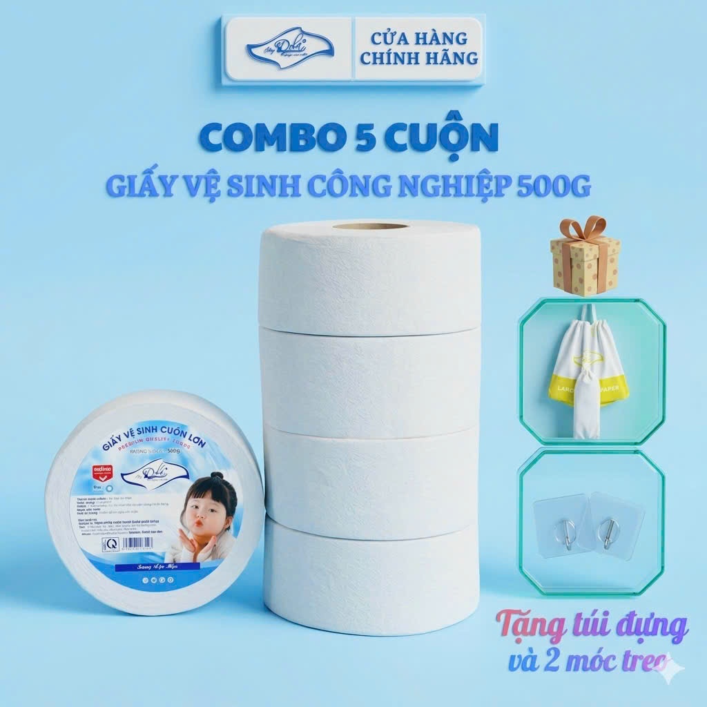 Combo 5 cuộn - [Tặng Túi] -  GIẤY VỆ SINH CUỘN LỚN 500GR DOLA - 3 lớp, mềm mịn tan nhanh trong nước - dùng cho gia đình