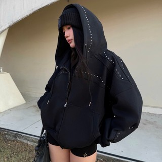 Áo Hoodie Zip Stud REGODS Oversize Đính Đinh Tán Bạc – Hoodie Zip Y2K Form Rộng Unisex localbrand