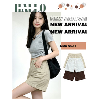 HALLO JEANS - Quần Short Kaki Nữ Form Rộng Cạp Cao, Vải Dày Đẹp, Basic Dễ Phối Chuẩn Hàn M234