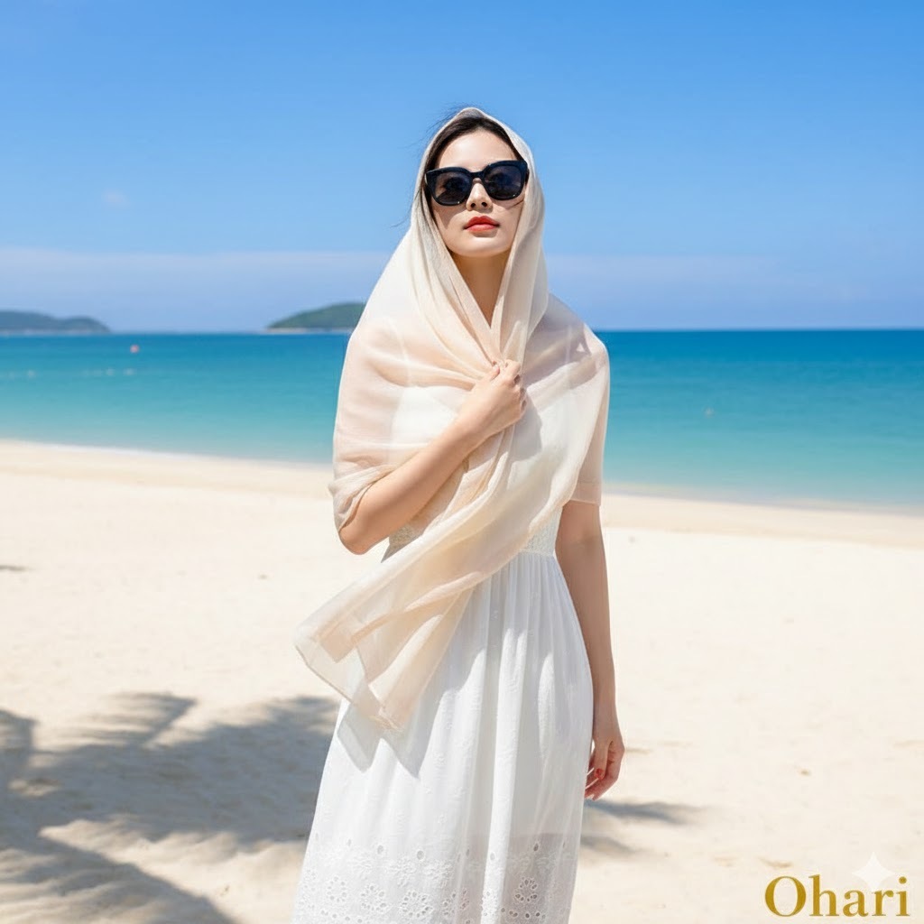Khăn Choàng Lụa Quàng Cổ Trơn Cao Cấp KT 180X90cm, Khăn choàng Voan trơn đi biển, Khăn choàng đi biển cỡ lớn che nắng